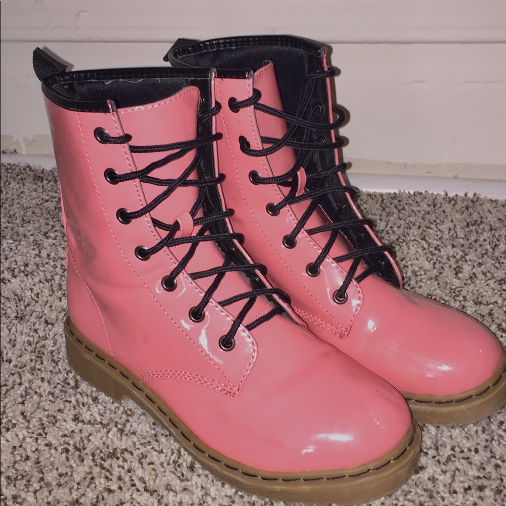 Pink Patent Leather Combat Boots